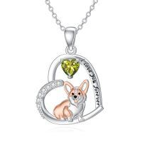 wholesale 925 Sterling Silver Corgi Love Forever Pendant Necklace-2-08-August