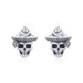 wholesale 925 Sterling Silver 925 King of Roses Green Eye Skull Studs for Men/Women - Dad/Mom Gift Ideas-0-0