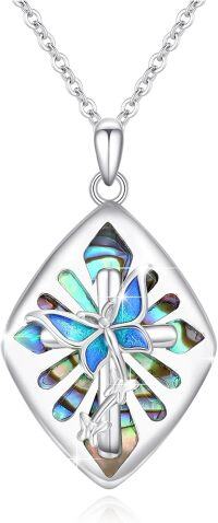 wholesale 925 Sterling Silver Dragonfly Pendant with Abalone Shell and Turquoise Stone Necklaces for Women/Men-Blue Butterfly Cross Necklace