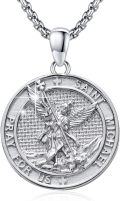 wholesale 925 Sterling Silver St Michael the Archangel Medal Necklace Pendant with Angel Design and Cross Element for Men Women  48cm Chain Length-0-0