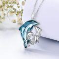 wholesale 925 Sterling Silver Blue Crystal Mother & Child Dolphins Pendant Necklaces Gift for Women Girls-0-3