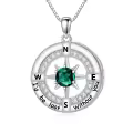 TOUPOP S925 Sterling Silver White Gold Plated Birthstone Compass Cremation Urn Pendant Necklace-0-0