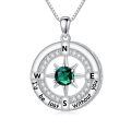 TOUPOP S925 Sterling Silver White Gold Plated Birthstone Compass Cremation Urn Pendant Necklace-0-0