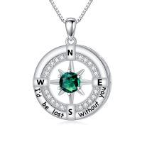 TOUPOP S925 Sterling Silver White Gold Plated Birthstone Compass Cremation Urn Pendant Necklace-undefined