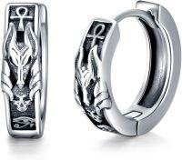 wholesale 925 Sterling Silver Ankh Symbol Flame Design Huggie Earrings 8mm Diameter-O-Anubis Skull