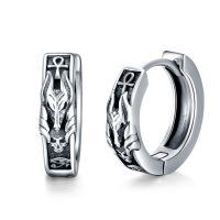 wholesale 925 Sterling Silver Egyptian Anubis Ankh Oxidized Hoop Earrings-O-Anubis Skull