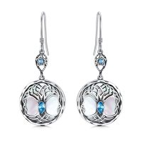 wholesale 925 Sterling Silver Celtic Knot Tree Of Life Earrings Wholesale With Green Malachite And Blue Crystal-White Shell