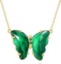 wholesale 14K Gold Butterfly Green Crystal Pendant Necklace 18 Chain s for Her-Butterfly
