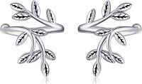 wholesale 925 Sterling Silver Leaf Vine Branch Ear Climber Wrap Studs Non-Pierced Earring s for Women Girls 3cm Long-leaf