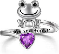wholesale 925 Sterling Silver Heart CZ Frog Adjustable Rings for Women-Frog-February