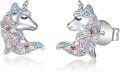 wholesale 925 Sterling Silver Unicorn Cat Axolotl Stud Earrings with Multi-Colored Crystals and Rhinestones-0-0