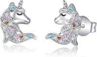 wholesale 925 Sterling Silver Unicorn Cat Axolotl Stud Earrings with Multi-Colored Crystals and Rhinestones-Unicorn