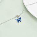 wholesale 925 Sterling Silver Blue Enamel Butterfly Flower Charm Anklet Bracelets for Women Girl's-0-3