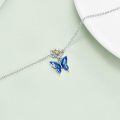 wholesale 925 Sterling Silver Blue Enamel Butterfly Flower Charm Anklet Bracelets for Women Girl's-0-3