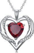 wholesale 925 Sterling Silver Red Garnet Heart Pendant Necklace for Women Gifts-0-0