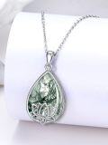 wholesale 925 Sterling Silver Lotus Flower Green Moss Agate Teardrop Cremation Keepsake Pendant Necklace with Funnel and Fill Tool Set-0-1
