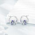 wholesale 925 Sterling Silver Owl Dangle Drop Earrings with Blue Enamel and Flower Accents for Women Girls  4cm Long-0-3