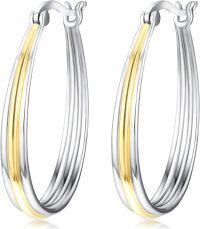 wholesale 925 Sterling Silver Gold Plated Oval Grooved Hoop Earrings for Women-Gold Hoop Earrings
