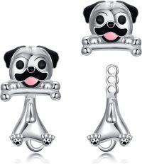 wholesale Sterling Silver Animal Stud Earrings Cute Axolotl Cow Pig Koala Frog Bulldog Panda Highland Cow Bee Cat for Women Christmas Birthday-01-Adjustable Pug