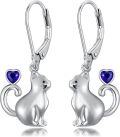 wholesale Sterling Silver Red Heart Cute Cat Dangle Earrings for Women-0-29