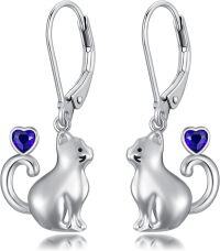 wholesale Sterling Silver Red Heart Cute Cat Dangle Earrings for Women-September