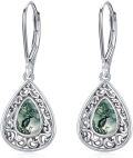 wholesale 925 Sterling Silver Green Moss Agate Teardrop Leverback Earrings-0-0