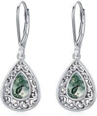 wholesale 925 Sterling Silver Green Moss Agate Teardrop Leverback Earrings-04-Moonstone Moss Agate
