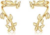 wholesale 925 Sterling Silver Leaf Cuff Earrings, Hypoallergenic No-Piercing Cartilage Huggie Ear Cuffs, Elegant Fashion Jewelry Gift for Women-Gold