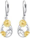 wholesale 925 Sterling Silver Sunflower and Butterfly Drop Earrings for Women-0-1
