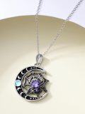 wholesale 925 Sterling Silver Spider Web Purple Crystal Crescent Moon Pendant Necklace-0-4