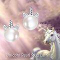wholesale 925 Sterling Silver Pearl Unicorn Horn Stud Earrings for Women Girls Gifts -0-5