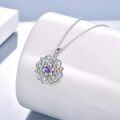 wholesale 925 Sterling Silver Purple Amethyst Lotus Pendant Necklaces Yoga Meditation Jewelry for Women-0-1