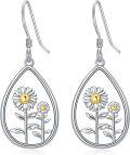 wholesale 925 Sterling Silver Teardrop Daisy Flower Drop Earrings with Gold Accents for Women-0-0