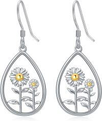 wholesale 925 Sterling Silver Teardrop Daisy Flower Drop Earrings with Gold Accents for Women-Daisies