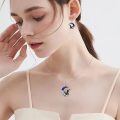 wholesale 925 Silver Black Cat Blue Enamel Crescent Moon Star Pendant Necklace-0-2