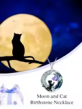 TOUPOP Sterling Silver & Birthstone Black Cat Celtic Moon Necklace-0-1