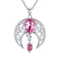 wholesale 925 Sterling Silver Blue Crystal Moon Pendant Necklace Wholesale With Celtic Knot Design-10_ Pink