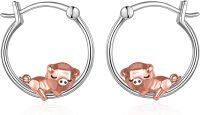 wholesale 925 Sterling Silver Rose Gold Plated Cartoon Pig Charm Circle Hoop Earrings for Women Girls Gift Idea-pig