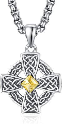 wholesale 925 Sterling Silver Birthstone Celtic Cross Necklace for Men Irish Jewelry 2 5mm 22 +2 Rolo Chain-11-Nov Birthstone