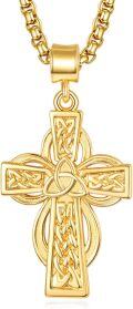 wholesale Gold 925 Sterling Silver Celtic Cross Pendant on Rolo Chain - Irish Knot Protection Jewelry for Men (24) -0-0
