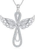 wholesale 925 Sterling Silver with 14k Gold Plating and Moissanite Angel Wing Cross Pendant Necklace - 18+2 inch Chain Length-0-0