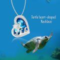 TOUPOP Sterling Silver Crystal Sea Turtle Heart Necklace Pendant-0-1