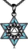 wholesale 925 Sterling Silver Turquoise Stone Star of David AA Sobriety Pendant Necklaces for Women Men Judaic Gift-0-0