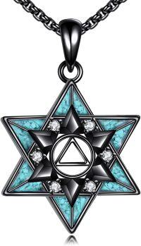 wholesale 925 Sterling Silver Turquoise Stone Star of David AA Sobriety Pendant Necklaces for Women Men Judaic Gift-AA Sobriety