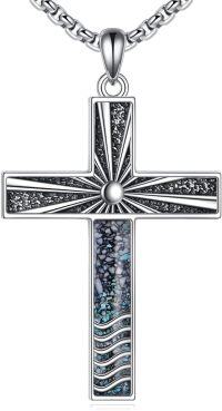 wholesale 925 Sterling Silver Turquoise Inlay Cross Pendant Necklace  for Women-Cross