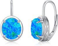wholesale 925 Sterling Silver Blue Fire Opal & Green Turquoise Leverback Earrings for Women-Blue Opal