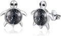 wholesale 925 Sterling Silver Black Agate Turtle Stud Earrings - Ocean Theme Jewelry for Women-0-0