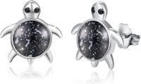 wholesale 925 Sterling Silver Black Agate Turtle Stud Earrings - Ocean Theme Jewelry for Women-Black Agate Gravel