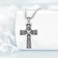 wholesale 925 Sterling Silver Celtic Cross Pendant Necklaces for Men & Women with Chain 4mm Cable Link Chains  (Silver)-0-1