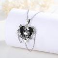 wholesale 925 Sterling Silver Heart-Shaped Black Onyx Rose Skull Gothic Punk Pendant Necklace-0-2